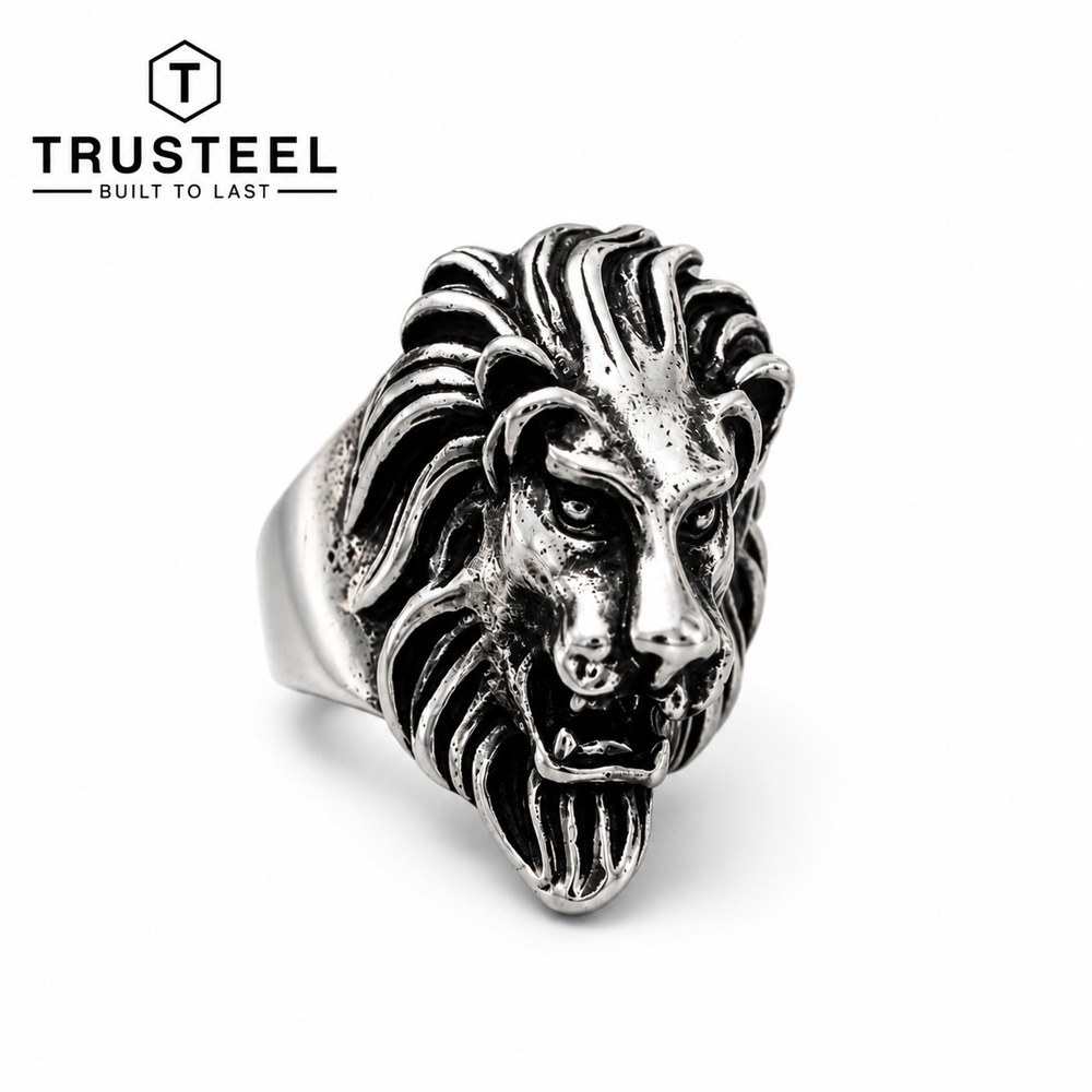 Men’s Stainless Steel Lion Head Ring King Beast Biker Gothic Statement Size 8.5